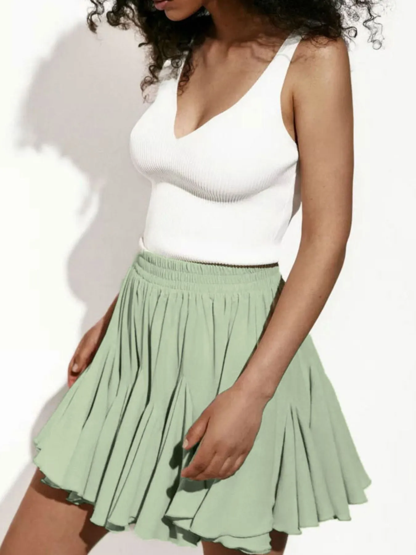 Elastic Waist Ruffled Hem Skirt - Image 27