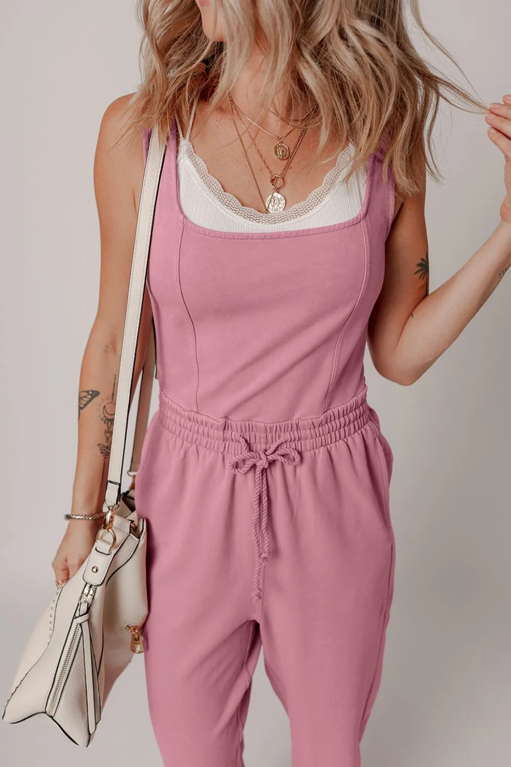 Elastic Waist Sleeveless Square Neck Jumpsuit - Image 6