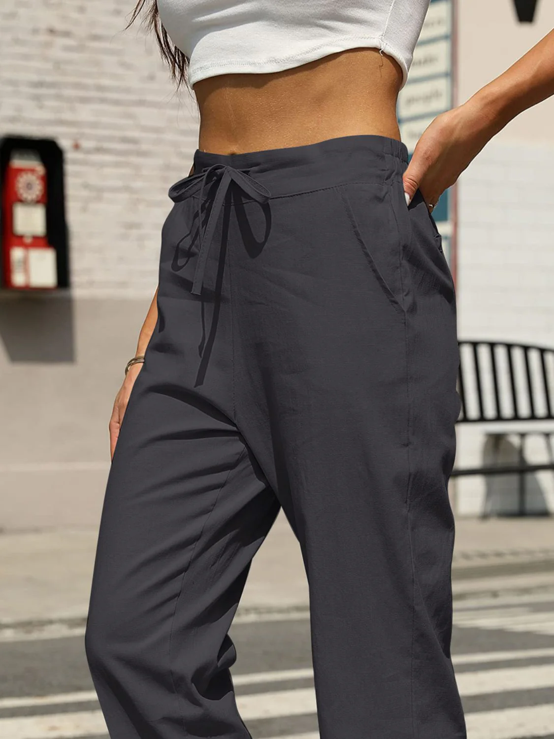 Elastic Waist Tapered Pants - Image 2