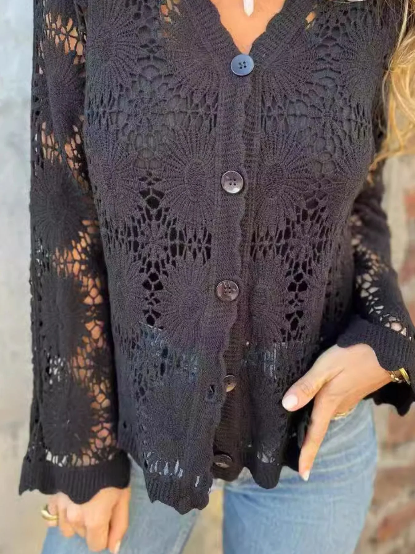 Elegant Floral Crochet Knit Cover Up - Image 5