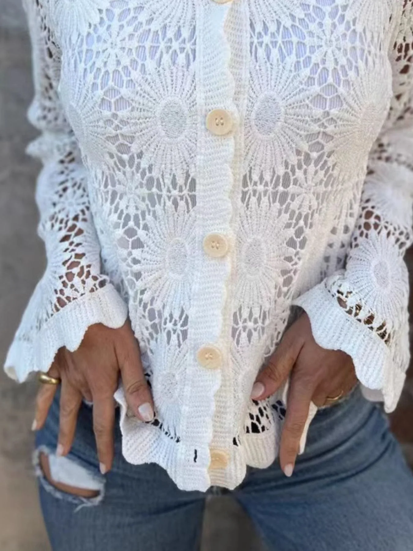 Elegant Floral Crochet Knit Cover Up - Image 8