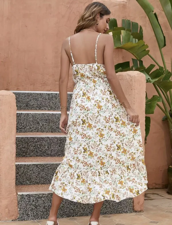 Elegant Floral Midi Dress with Adjustable Straps - Image 2