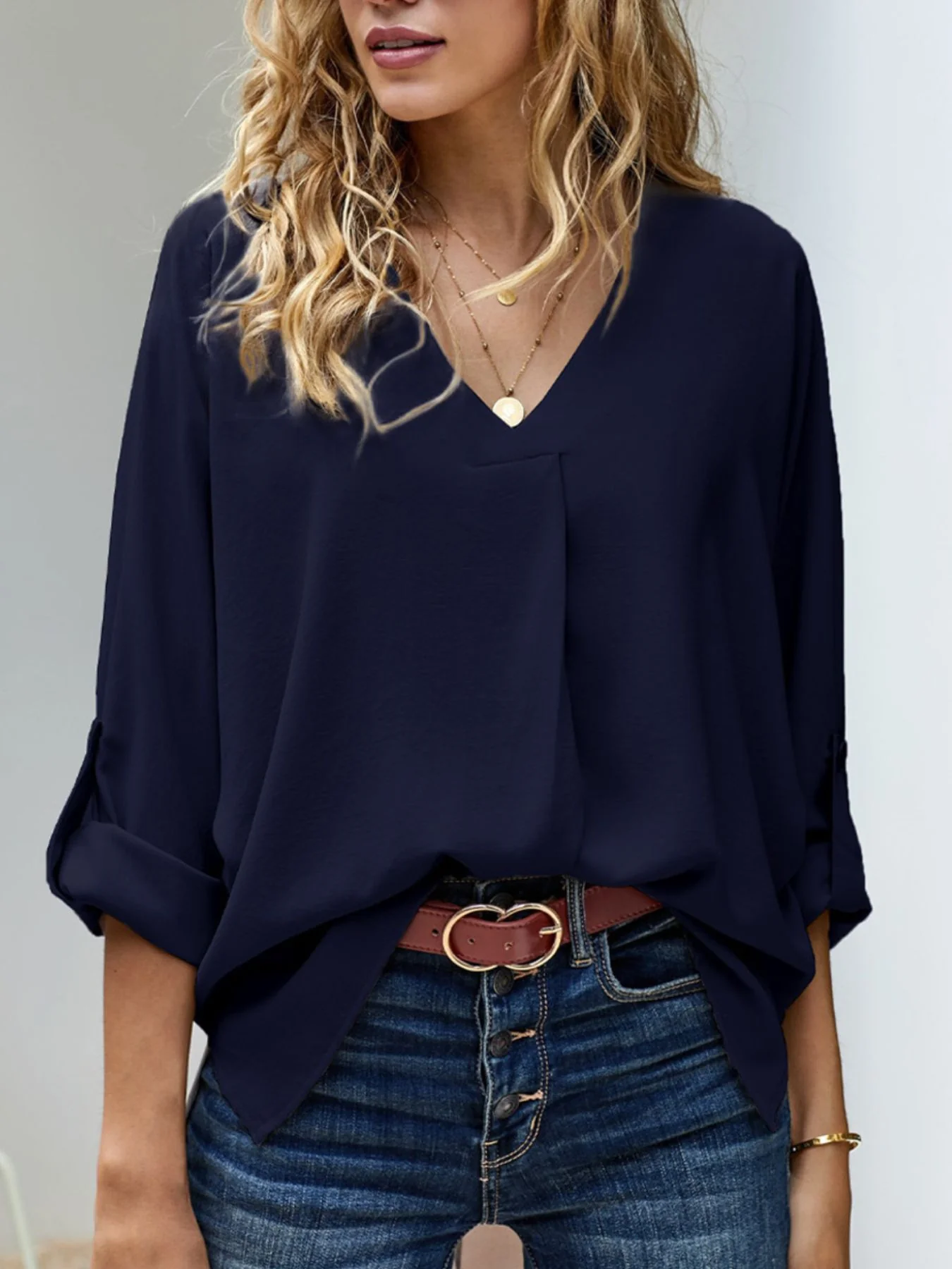 Elegant V-Neck Long Sleeve Blouse - Image 4