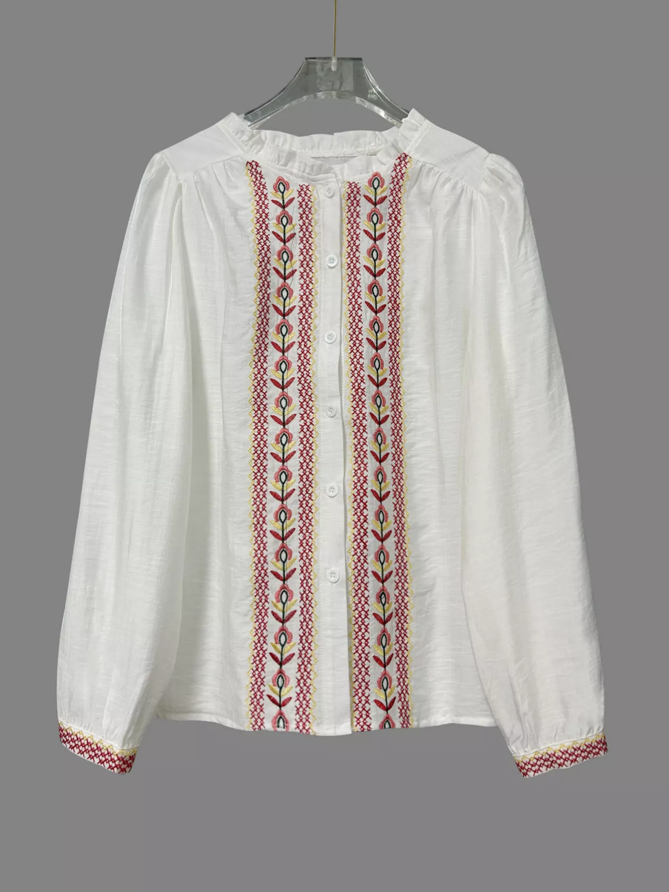 Embroidered Button Up Long Sleeve Shirt - Image 5
