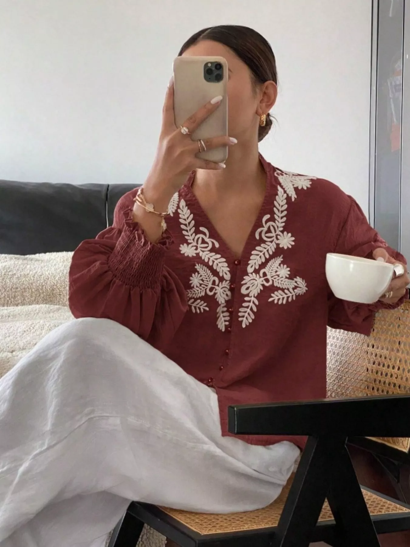 Embroidered Long Sleeve Blouse - Image 4