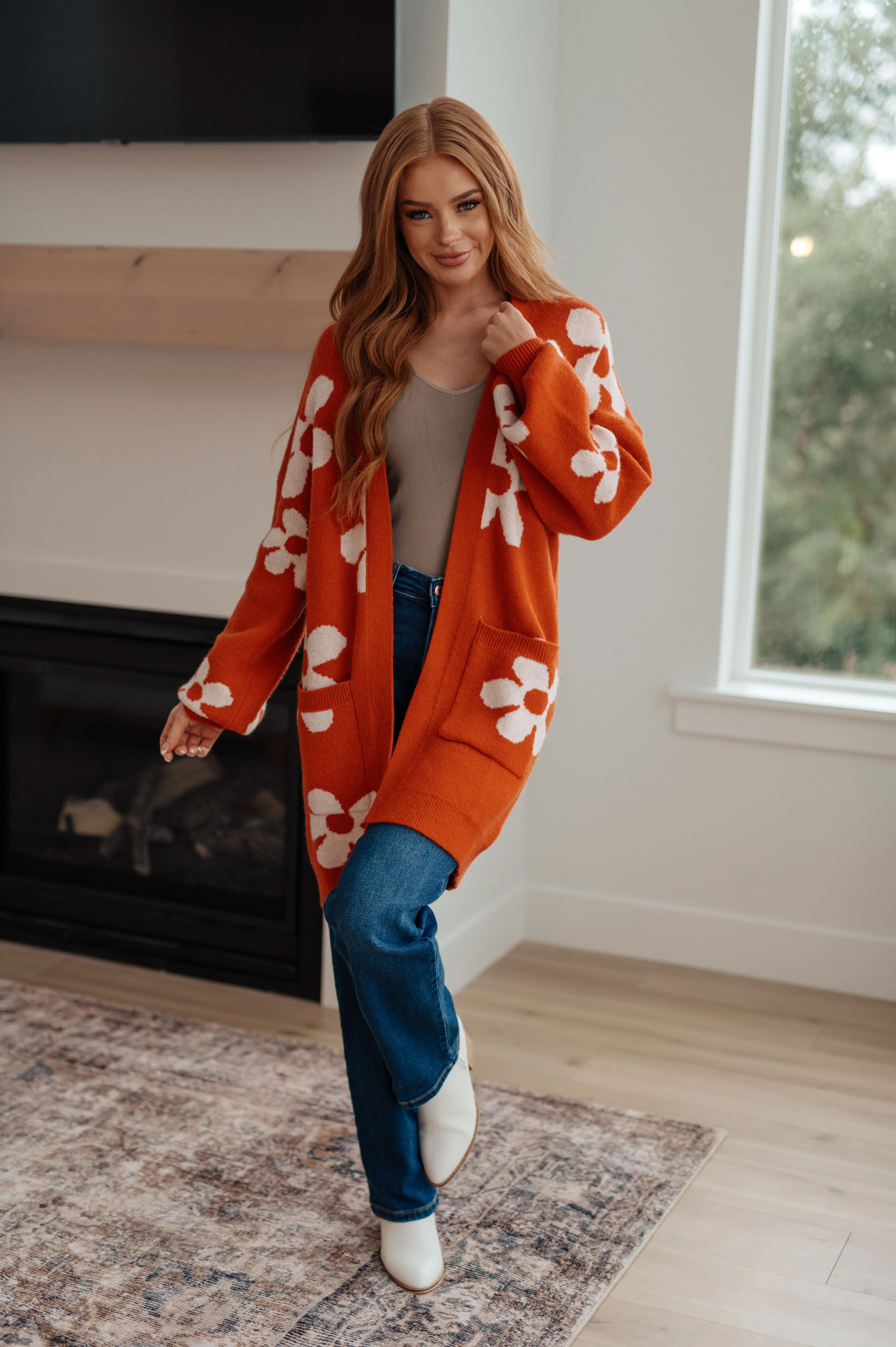Enough Anyways Floral Cardigan in Burnt Orange - Image 2