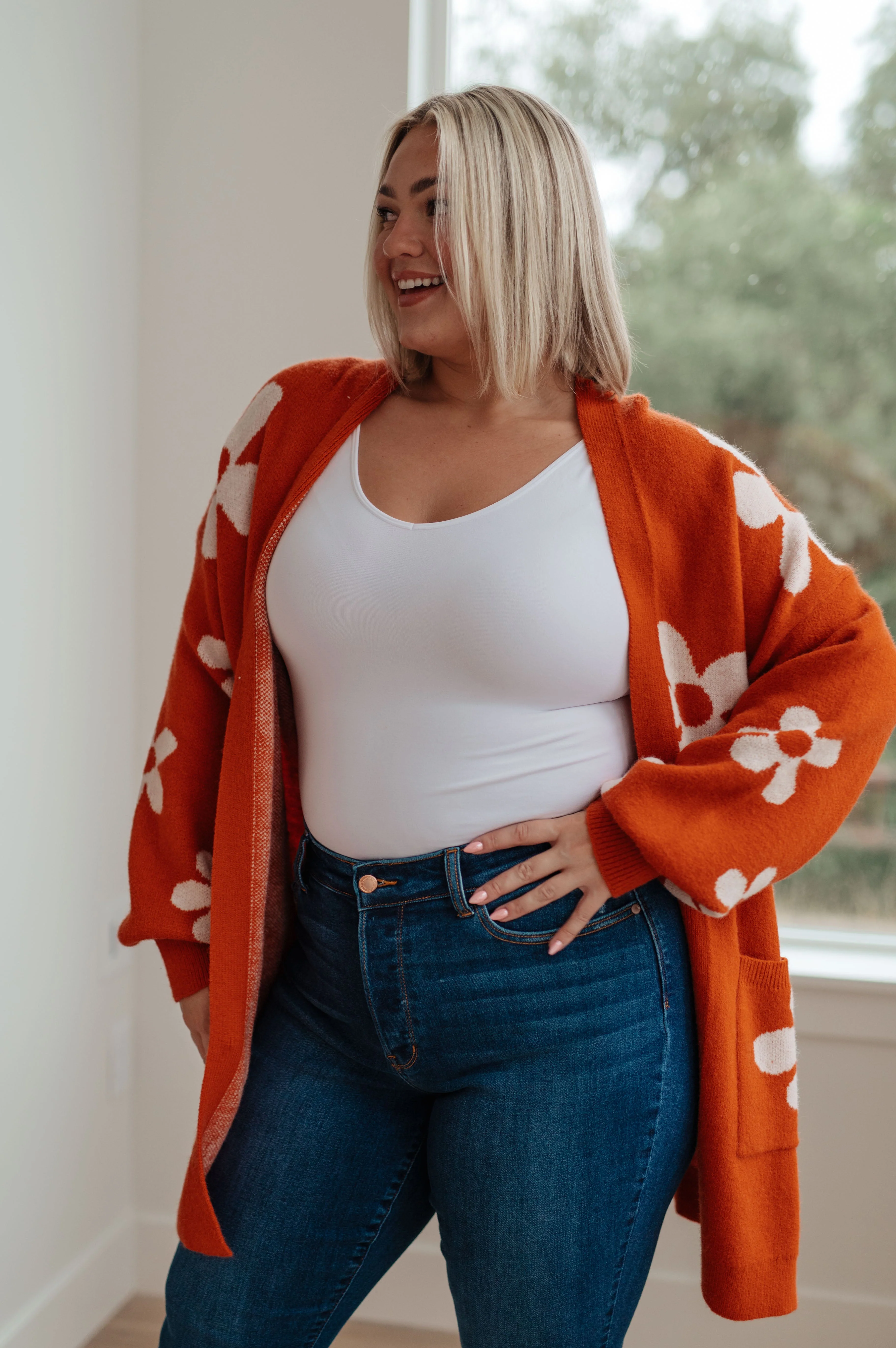 Enough Anyways Floral Cardigan in Burnt Orange - Image 3