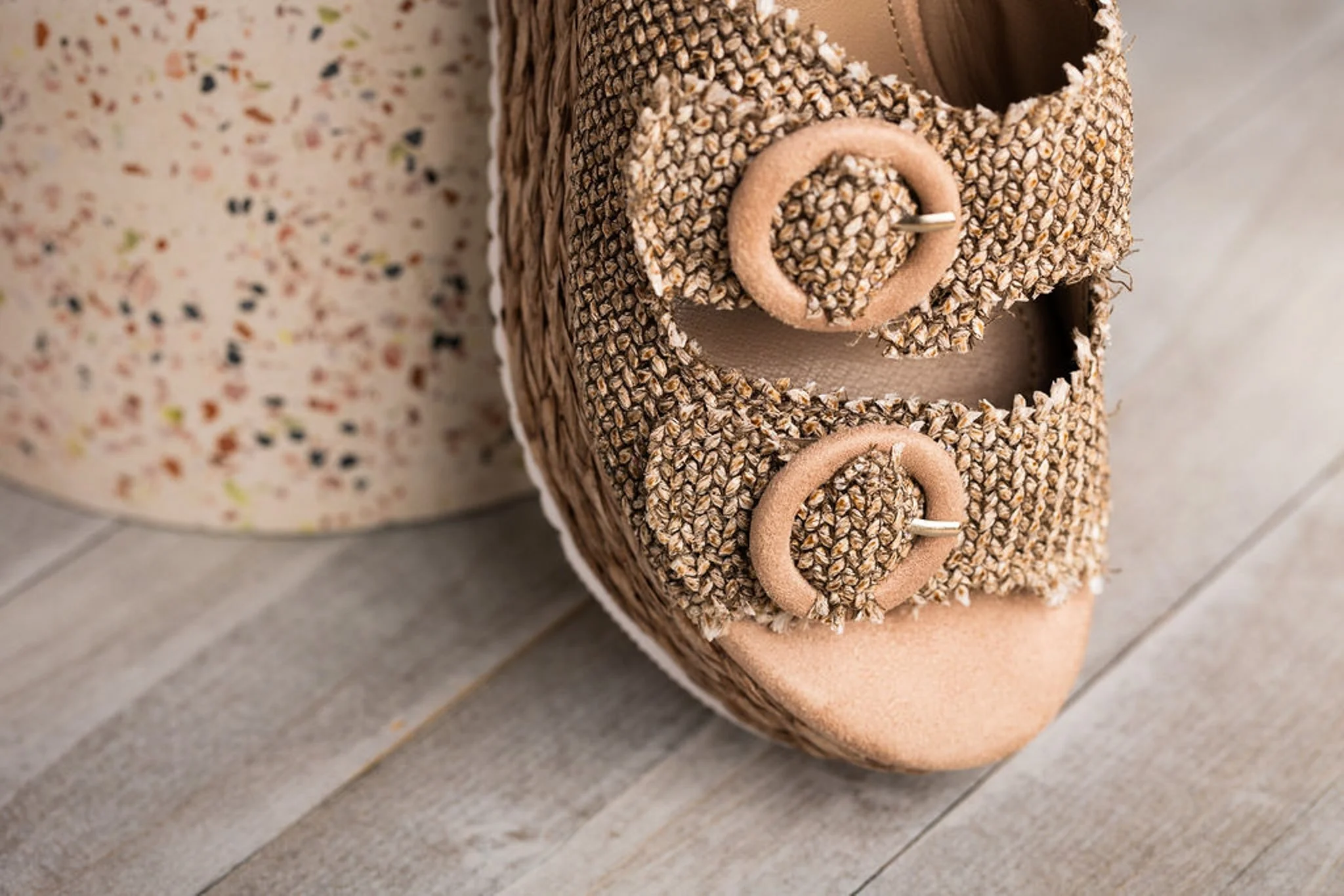 Eriwen Buckle Wedge in Taupe - Image 5