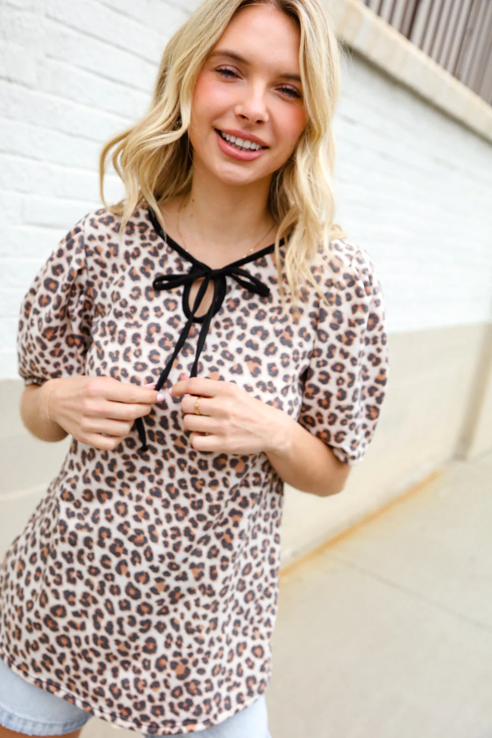 Everyday Animal Print Collar Notch Front Tie Knit Top - Image 18