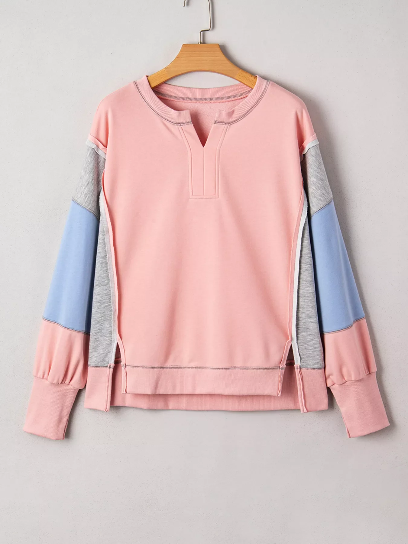 Exposed Seam Color Block Patchwork Slit Cuffs Oversize Sweatshirt - Image 4