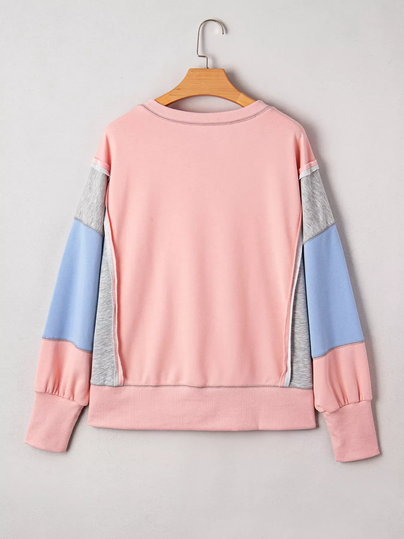 Exposed Seam Color Block Patchwork Slit Cuffs Oversize Sweatshirt - Image 5