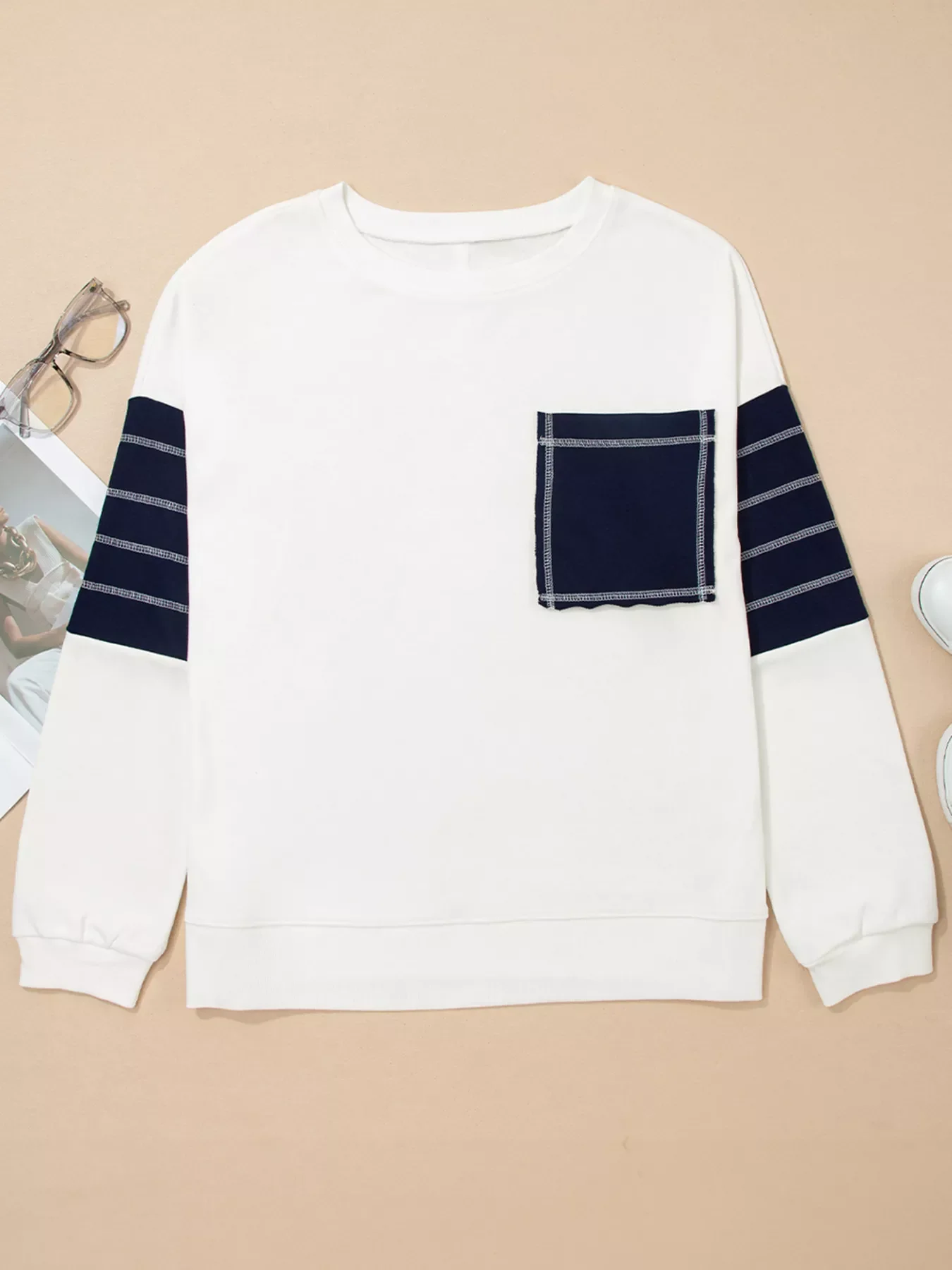 Exposed Seam Detail Color Block Patch Pocket Drop Shoulder Sweatshirt - Image 3