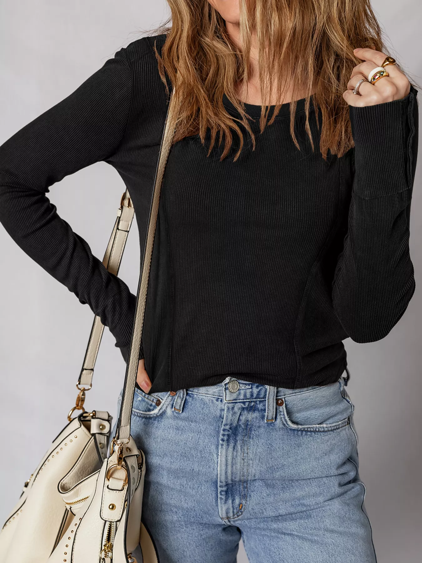 Exposed Seam Ribbed Long Sleeve Top - Image 6