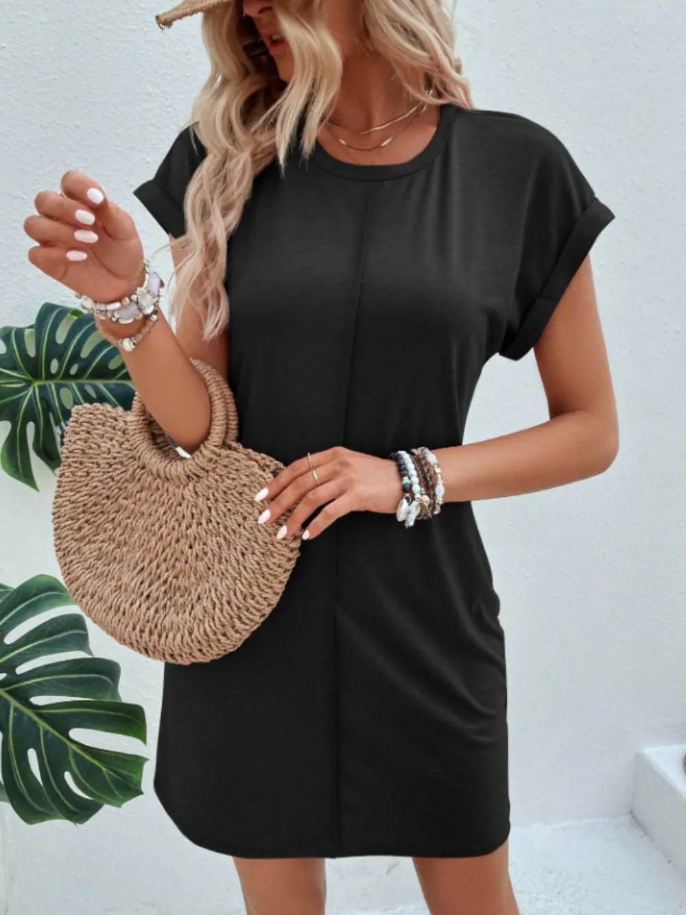 Exposed Seam Short Sleeve Mini Tee Dress - Image 14