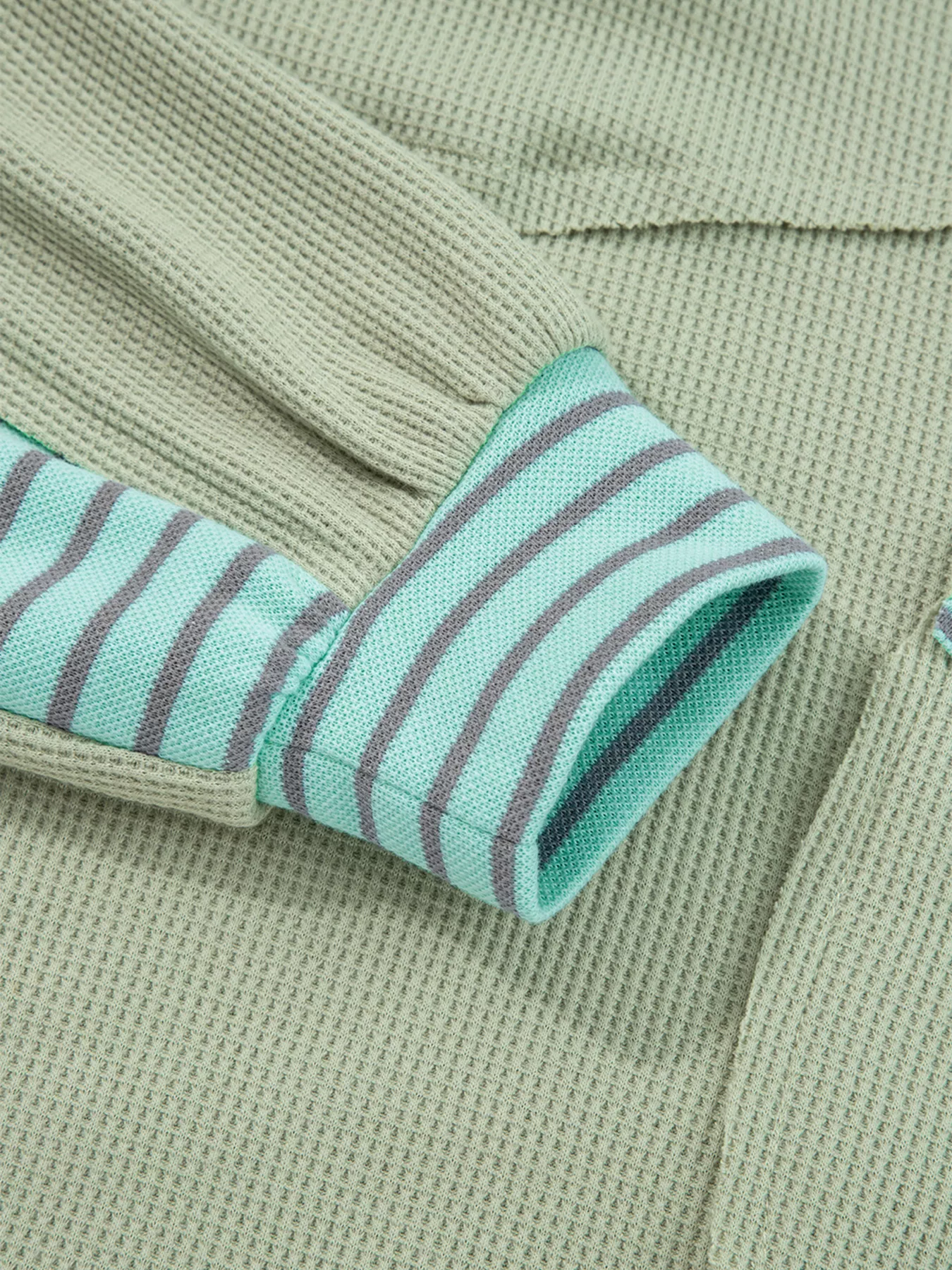 Exposed Seam Waffle Striped Patchwork Baggy Blouse - Image 8