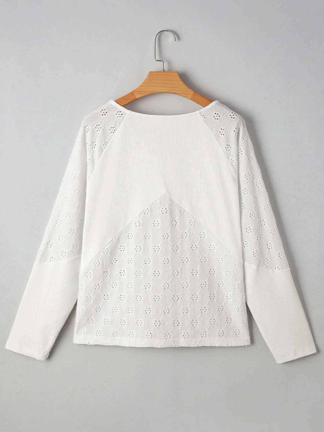 Eyelet Embroidered Loose V Neck Long Sleeve Top - Image 9