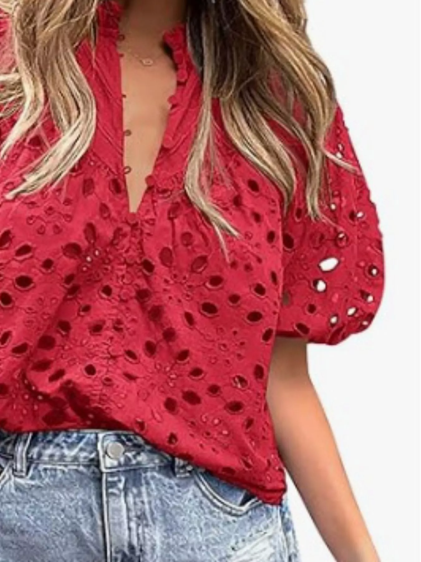 Eyelet Embroidered Puff Sleeve Blouse - Image 21