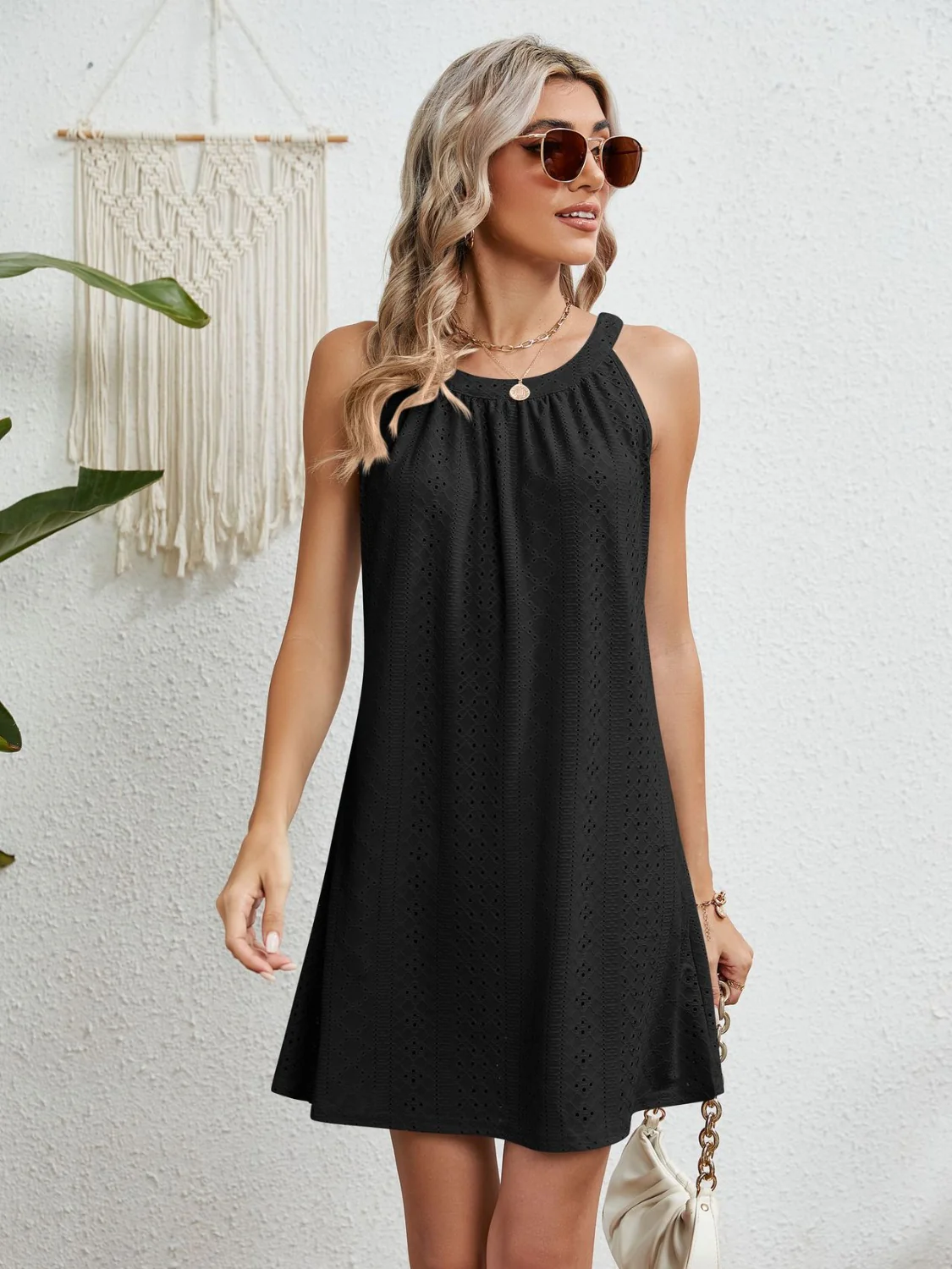 Eyelet Grecian Neck Mini Dress - Image 4