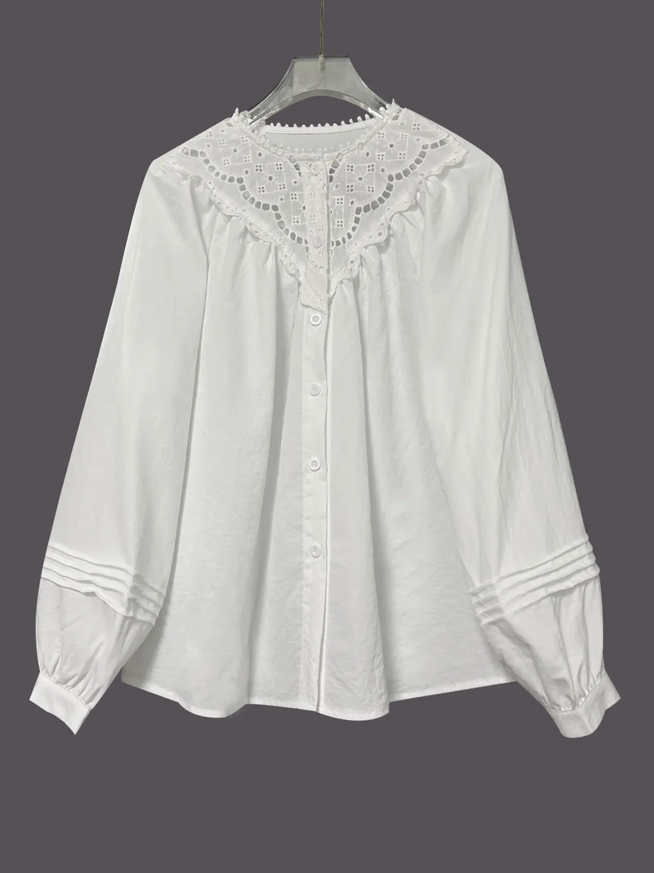 Eyelet Lace Detail Long Sleeve Blouse - Image 5