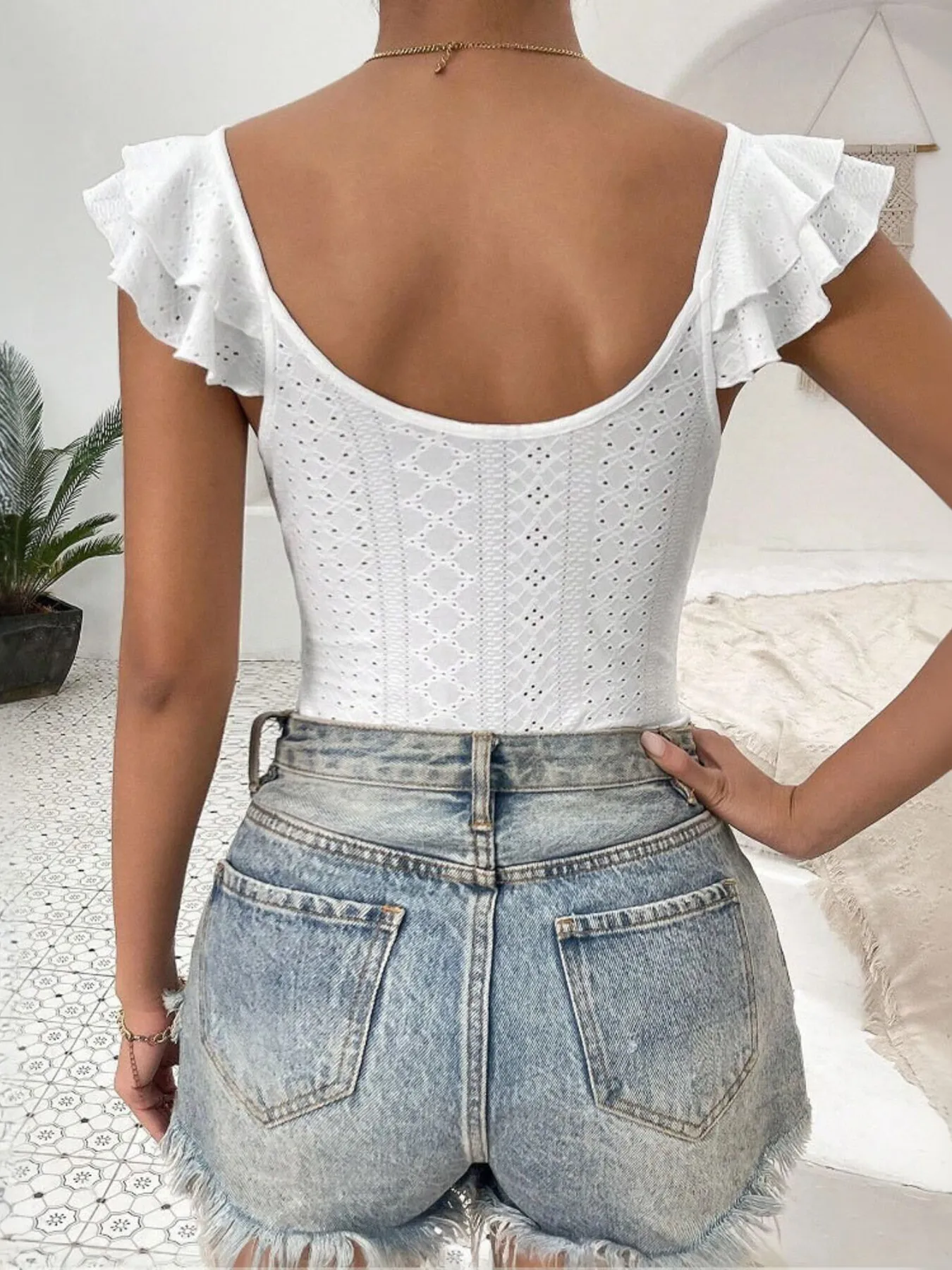 Eyelet Lace Ruffled Corset Bodysuit - Image 3
