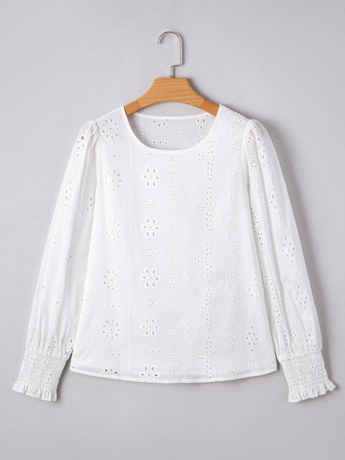 Eyelet Long Sleeve Blouse with Elastic Cuffs - Image 4