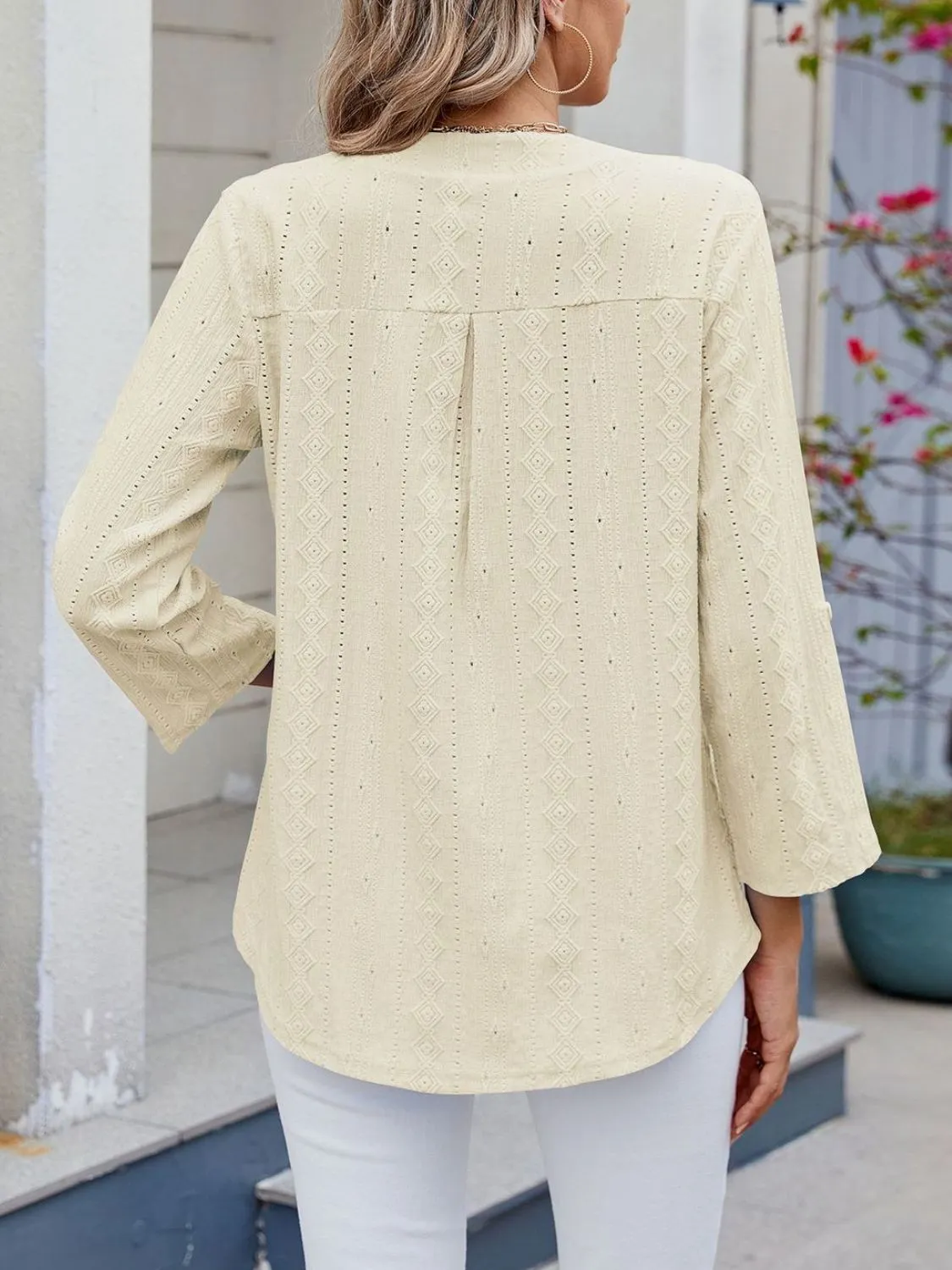 Eyelet Notched Roll-Tab Sleeve Top - Image 31