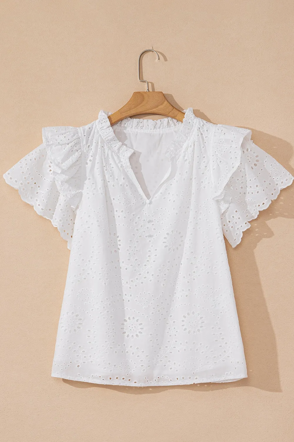 Eyelet Notched Short Sleeve Blouse - Image 7