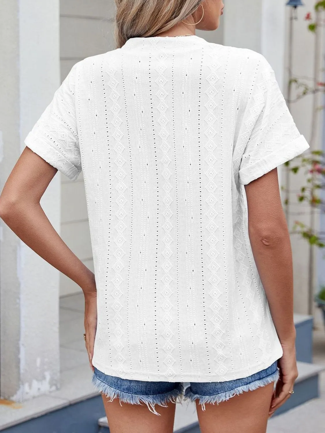 Eyelet Notched Short Sleeve Top - Image 16