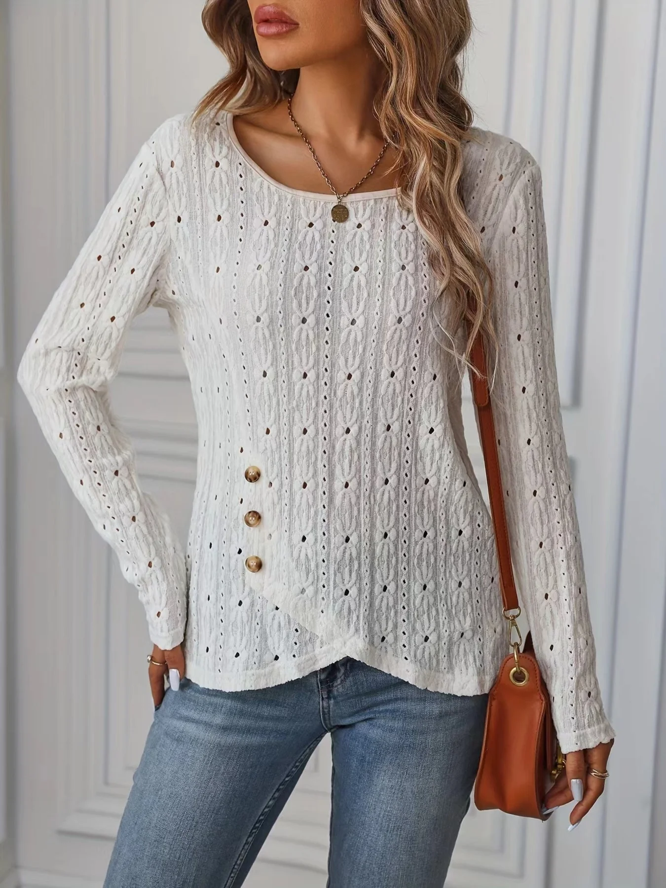 Eyelet Round Neck Blouse - Image 4