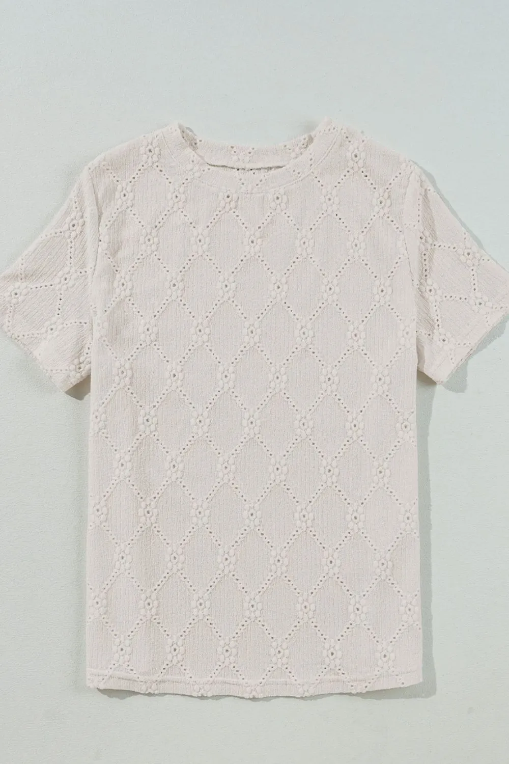 Eyelet Round Neck Short Sleeve Blouse - Image 5