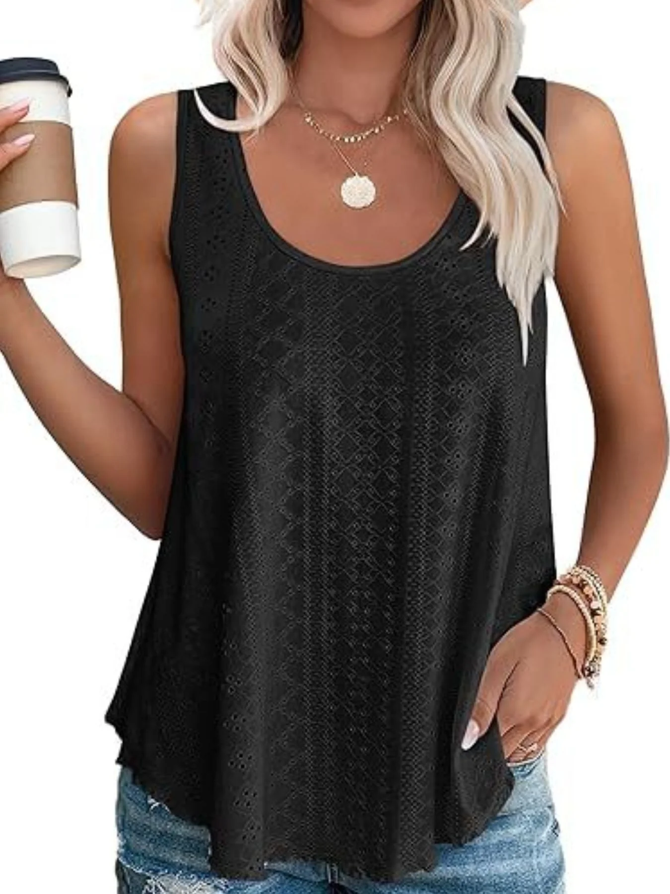 Eyelet Scoop Neck Tank - Image 25