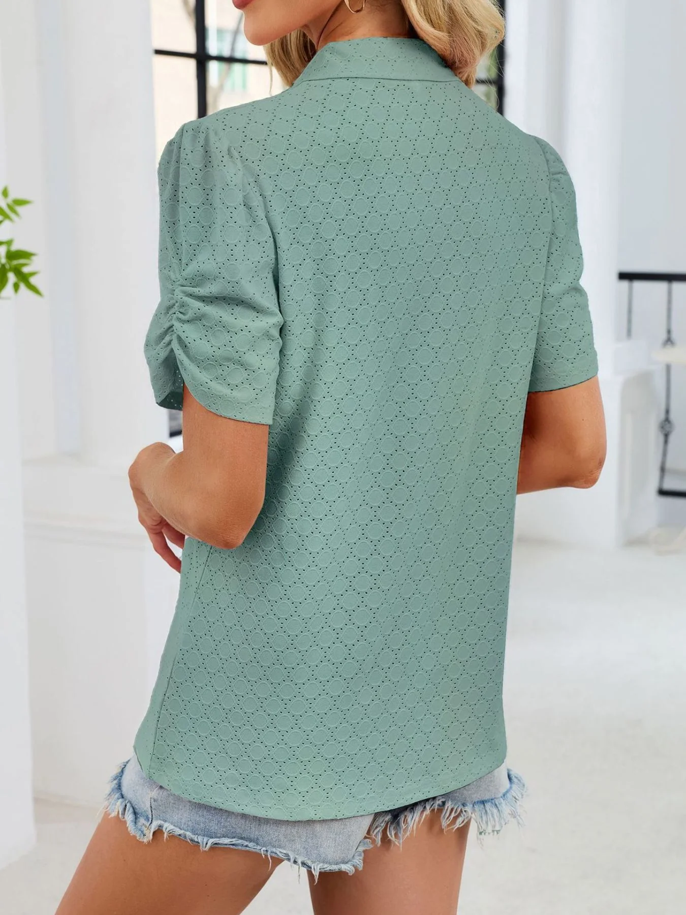 Eyelet Short Sleeve Blouse - Image 5