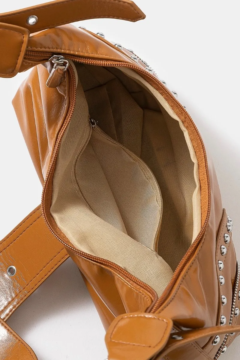 Fame Faux Leather Studded Trim Shoulder Bag - Image 4
