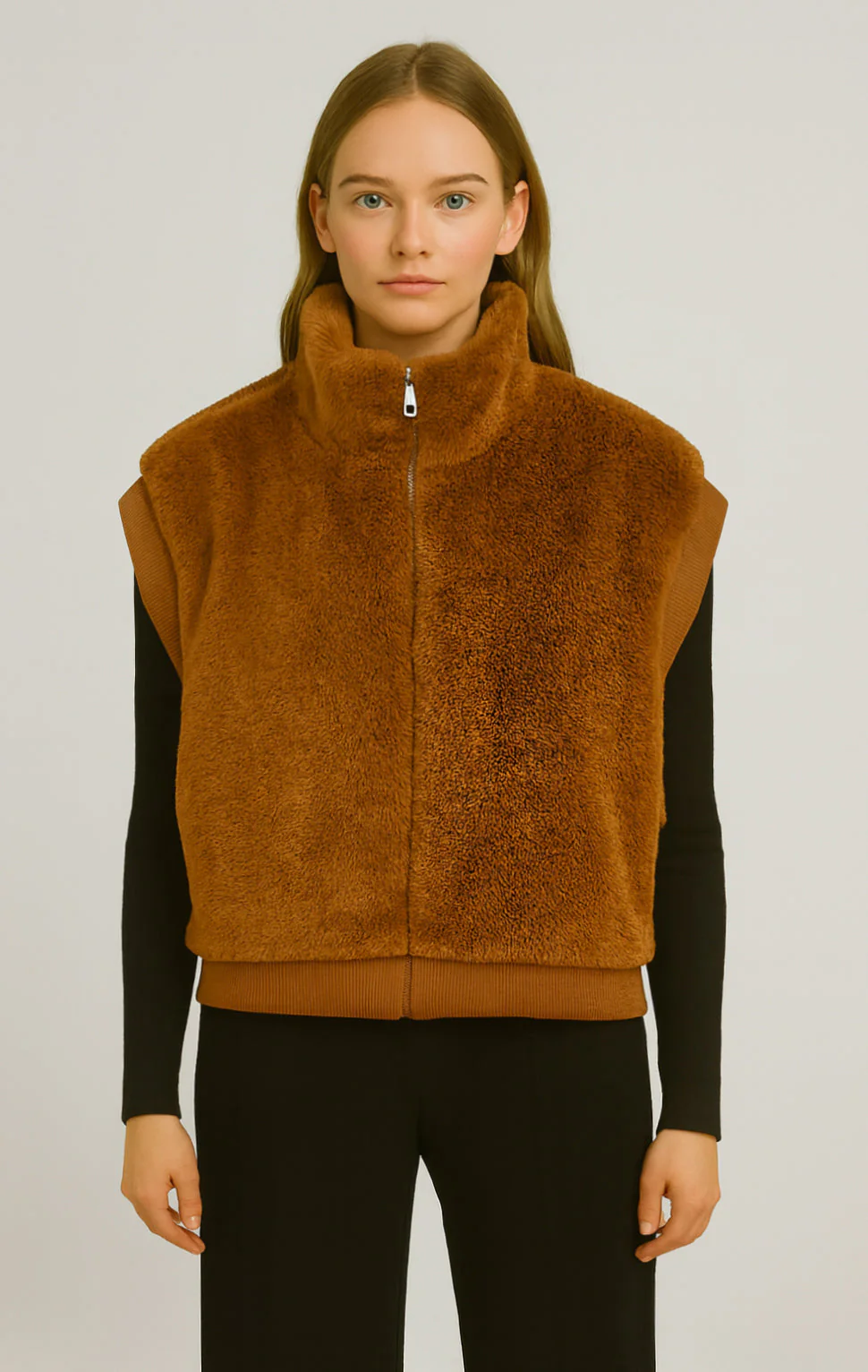 Faux Fur Rib Sleeve Vest - Image 3