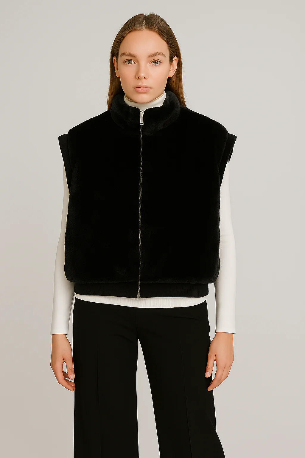 Faux Fur Rib Sleeve Vest - Image 6