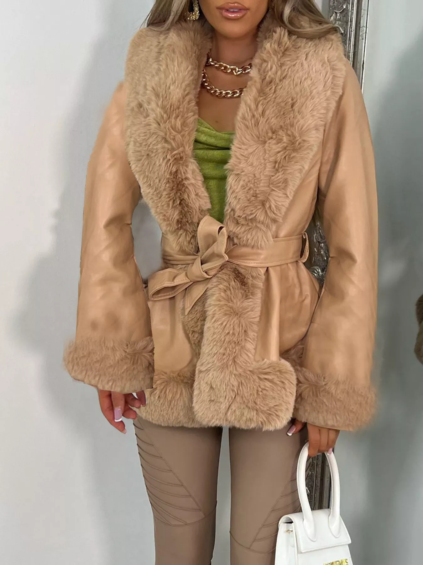 Faux Fur Trimmed Belted Outerwear - Image 3