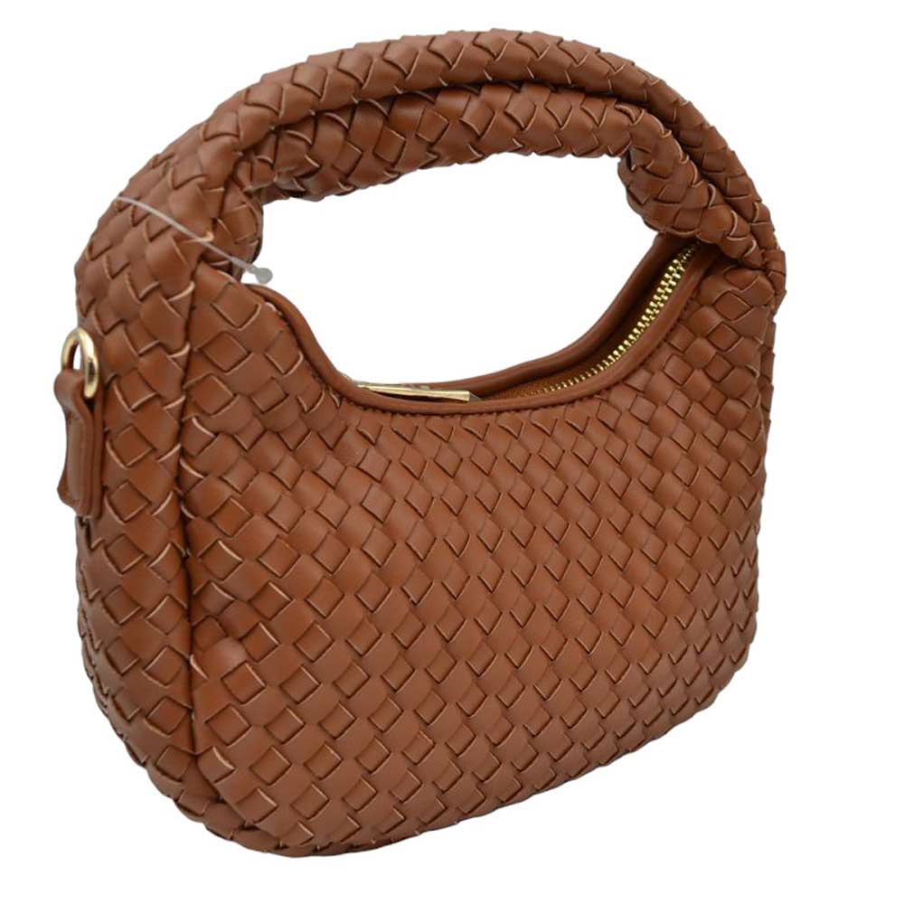 Faux Leather Woven Patterned Top Handle Tote Shoulder Bag - Image 3