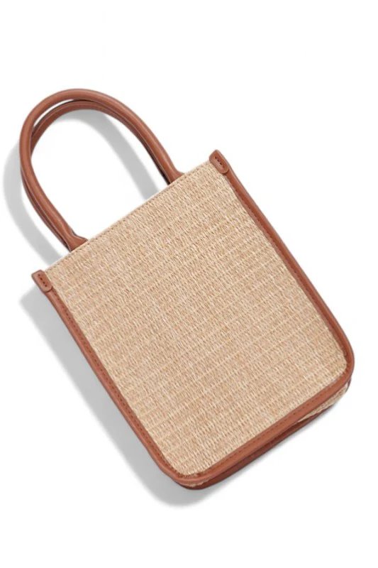 Faux Straw Top Handle Crossbody Small Tote - Image 3