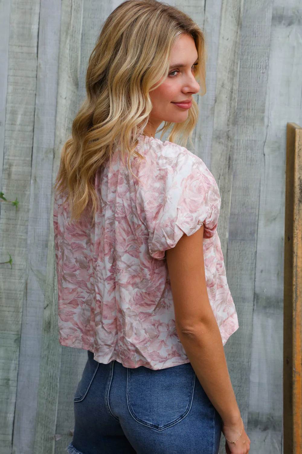 Feeling Femme' Blush Scoop Neck Floral Top w/Bow - Image 2