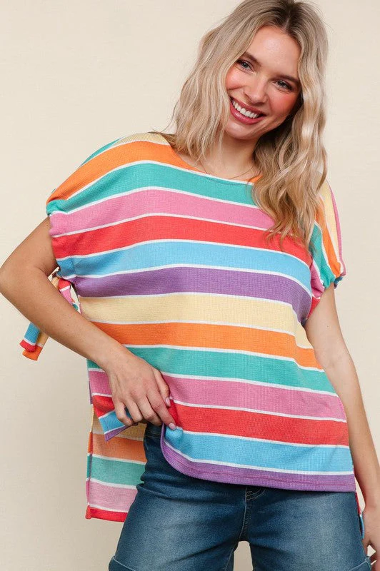 Feeling Bold Multicolor Stripe Dolman Bow Tie Sleeve Top - Image 4
