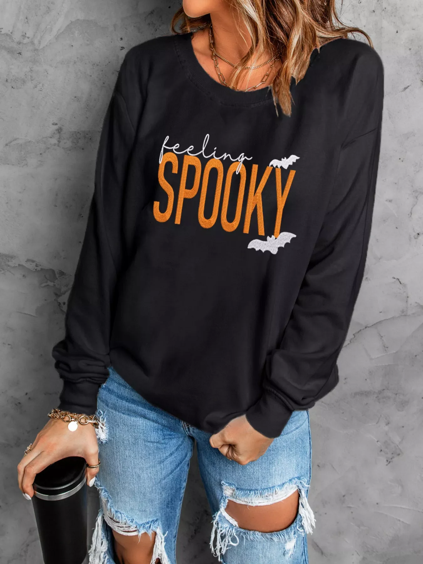 Feeling Spooky Halloween Embroidered Sweatshirt - Image 2
