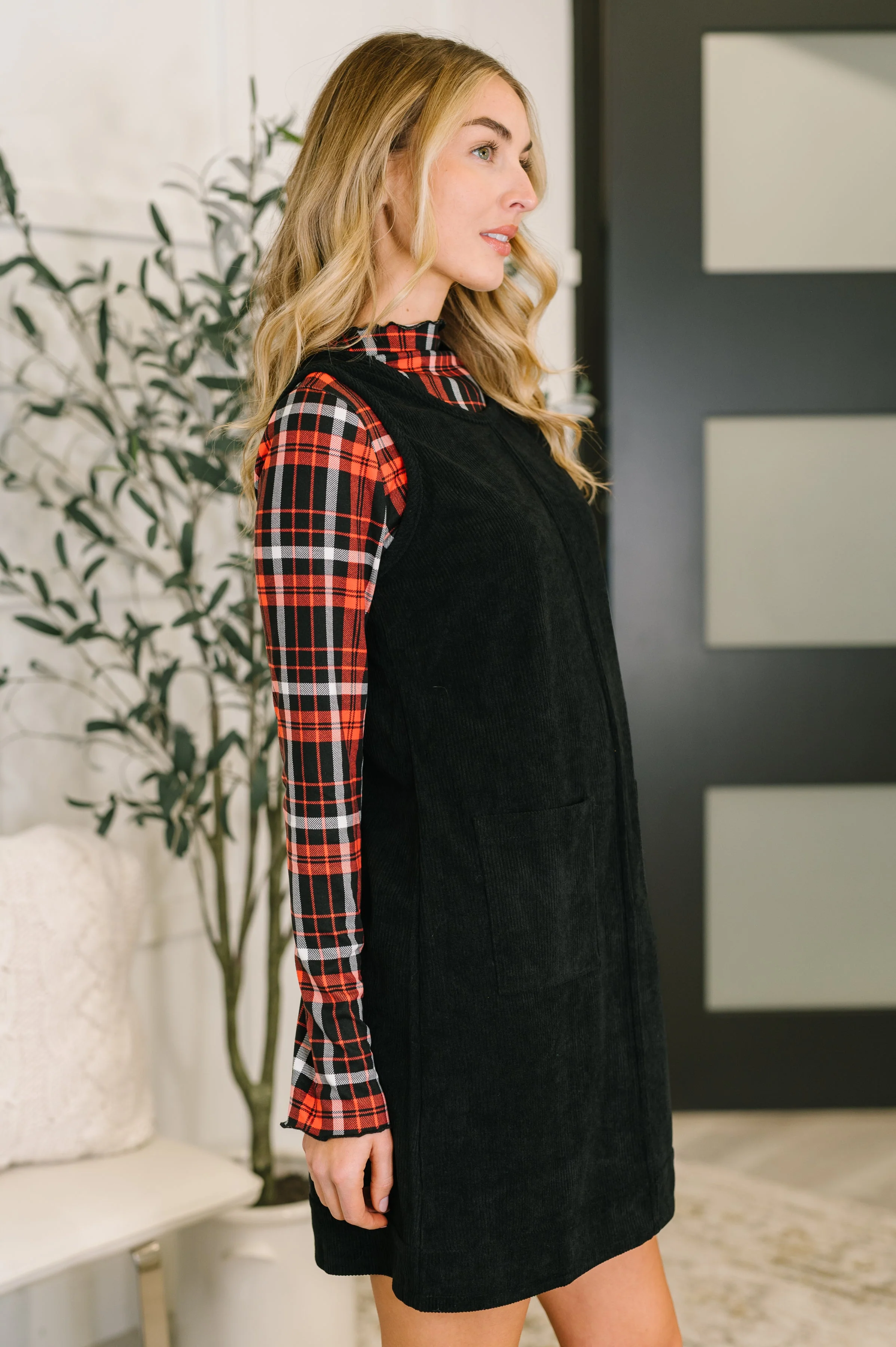 Feeling That Way Corduroy Dress in Black - Image 5