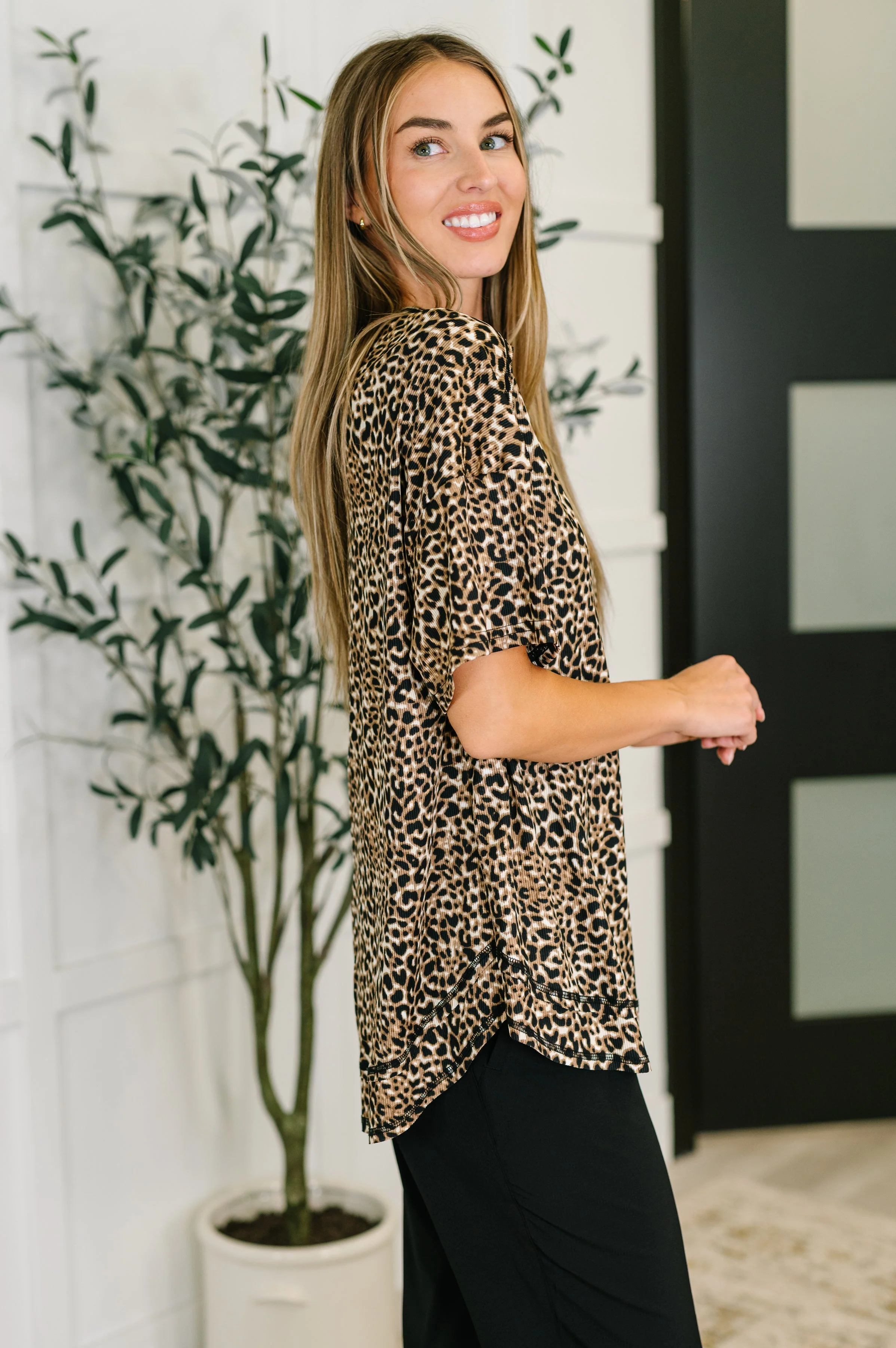 Feline Fine Ribbed Knit Relaxed Tee in Mocha - Image 2