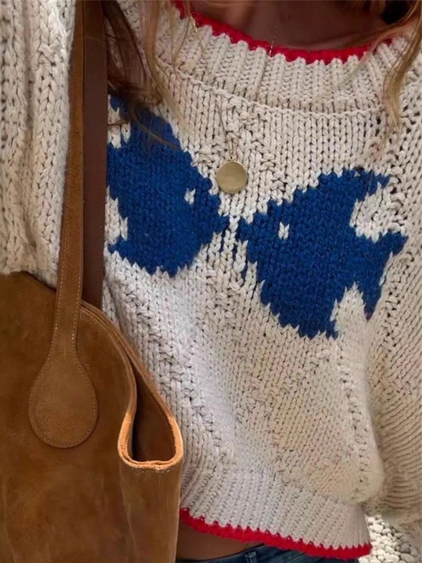 Fish Contrast Trim Round Neck Sweater - Image 5