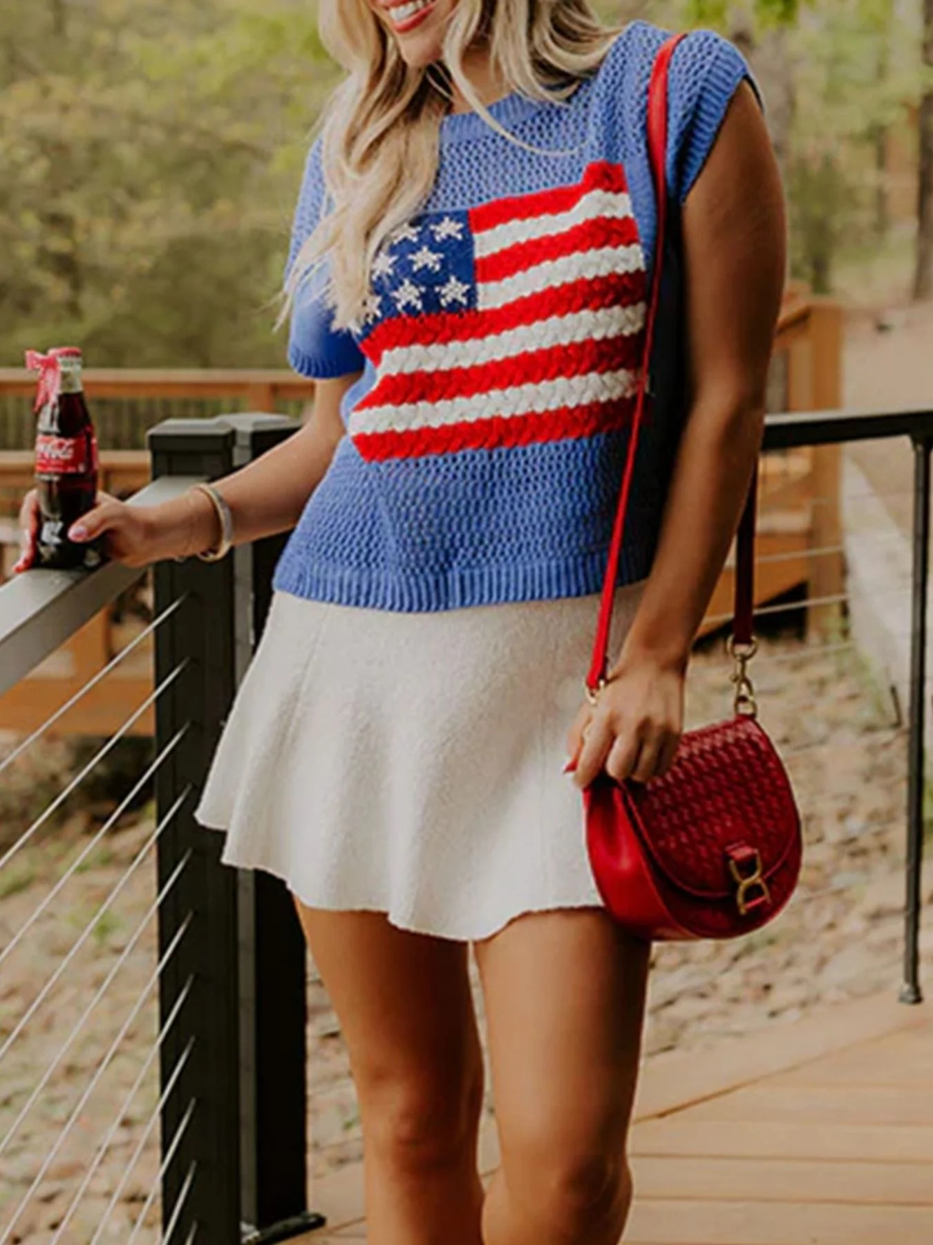 Flag Graphic Short Sleeve Sweater Top - Image 3