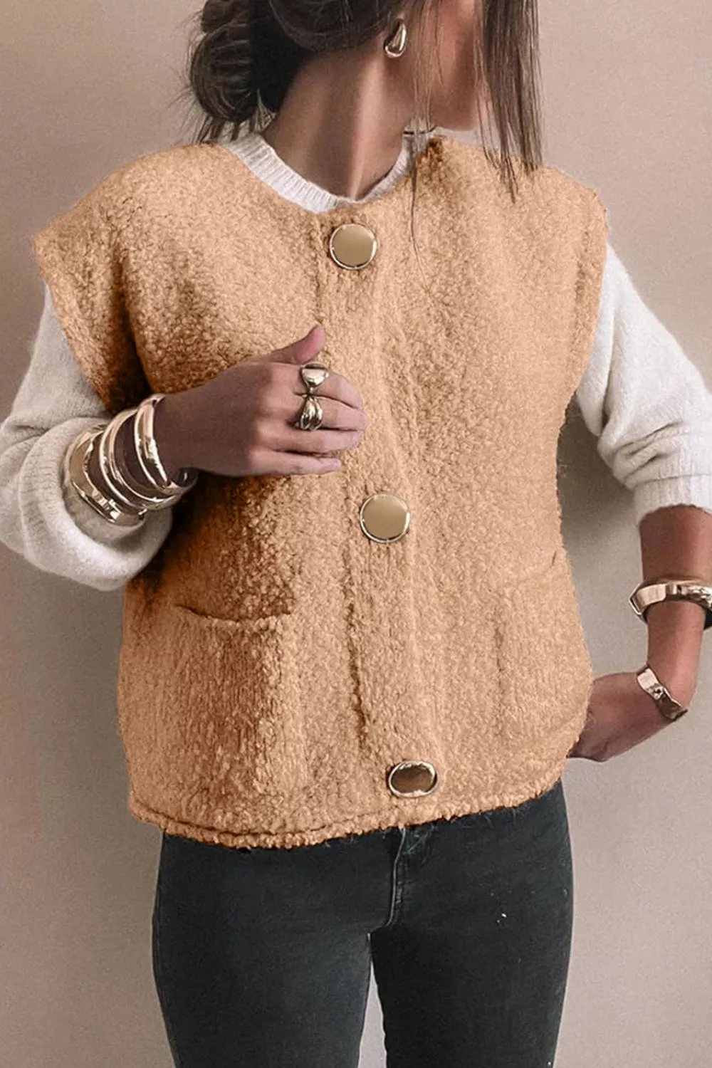 Fleece Button-Down Vest Coat - Image 2