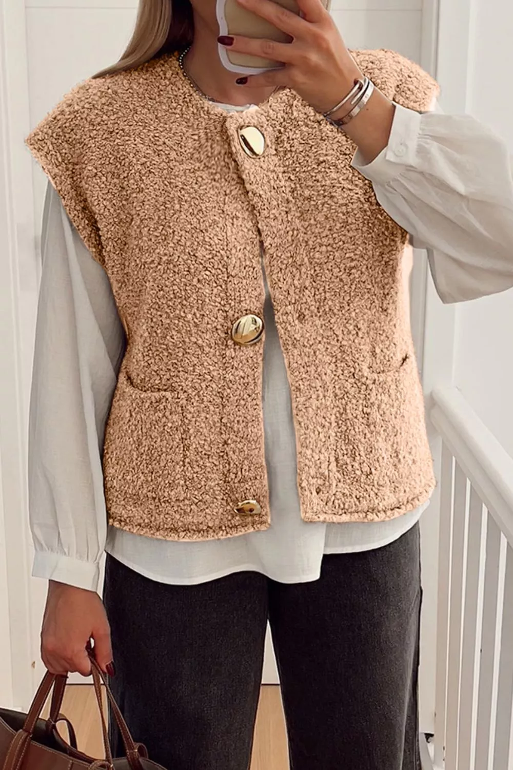 Fleece Button-Down Vest Coat - Image 4