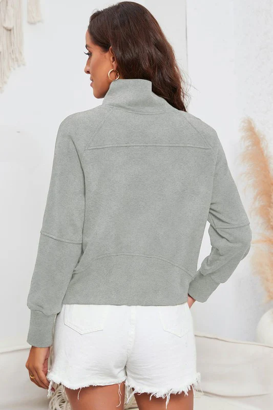 Fleece Lined Zip Up Stand Collar Sweatshirt - Image 12