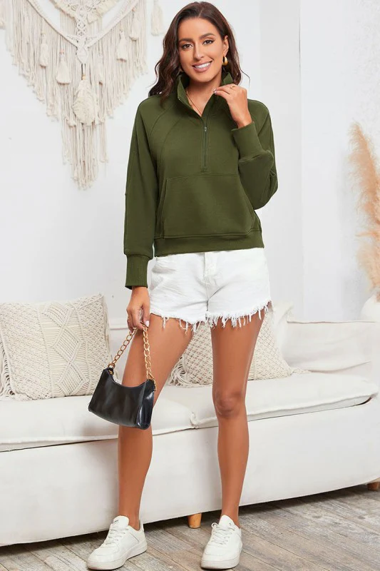 Fleece Lined Zip Up Stand Collar Sweatshirt - Image 4