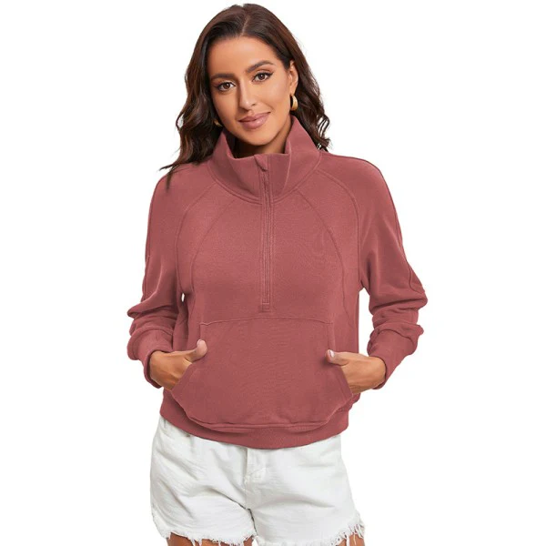 Fleece Lined Zip Up Stand Collar Sweatshirt - Image 7